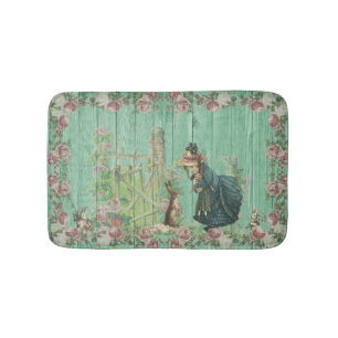 Vintage Easter Bunny and Girl in Rose Garden  Bath Mat