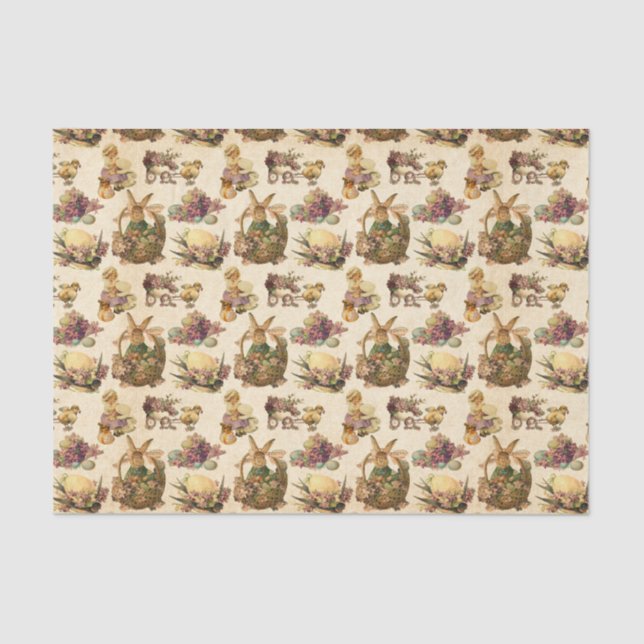 Vintage Easter Bunny and girl party tissue Paper (Front)