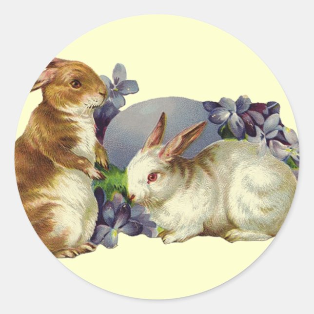 Vintage Easter Bunny Classic Round Sticker (Front)