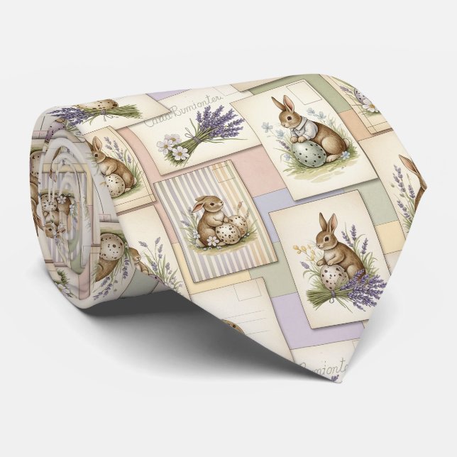Vintage Easter Bunny Collage Tie (Rolled)