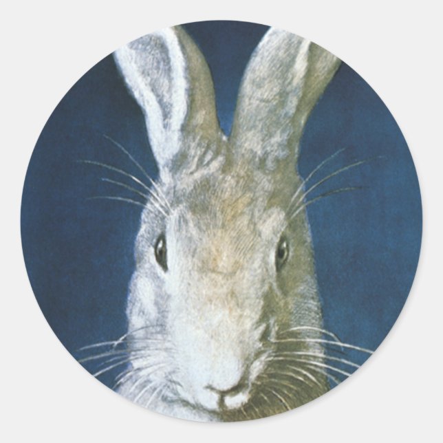Vintage Easter Bunny, Cute Furry White Rabbit Classic Round Sticker (Front)