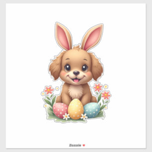 Vintage Easter Bunny Dog Cute Puppy Illustration w