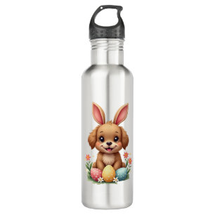 Vintage Easter Bunny Dog Cute Puppy Illustration w 710 Ml Water Bottle
