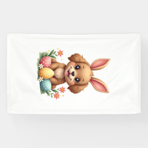 Vintage Easter Bunny Dog Cute Puppy Illustration w Banner