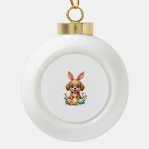 Vintage Easter Bunny Dog Cute Puppy Illustration w Ceramic Ball Christmas Ornament