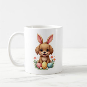 Vintage Easter Bunny Dog Cute Puppy Illustration w Coffee Mug