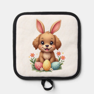 Vintage Easter Bunny Dog Cute Puppy Illustration w Pot Holder