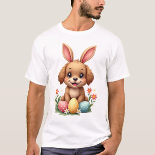 Vintage Easter Bunny Dog Cute Puppy Illustration w T-Shirt