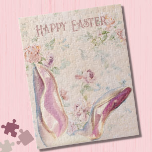 Vintage Easter Bunny Ears with Victorian Floral Jigsaw Puzzle