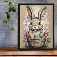 Vintage Easter Bunny Egg Basket Floral Spring