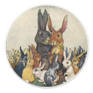 Vintage Easter bunny family Ceramic Knob