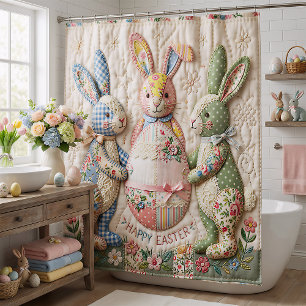 Vintage Easter Bunny Faux Patchwork Quilt Print