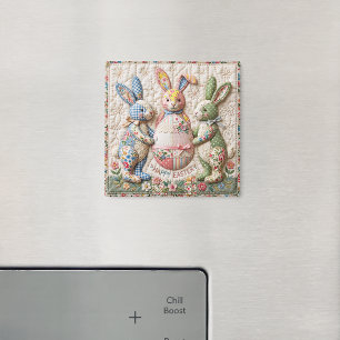 Vintage Easter Bunny Faux Patchwork Quilt Print Magnet