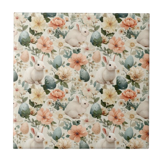Vintage Easter Bunny Floral (10) Tile (Front)