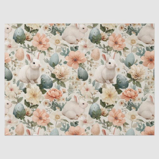 Vintage Easter Bunny Floral (10) Tissue Paper (Front)