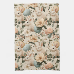 Vintage Easter Bunny Floral (1) Kitchen Towel