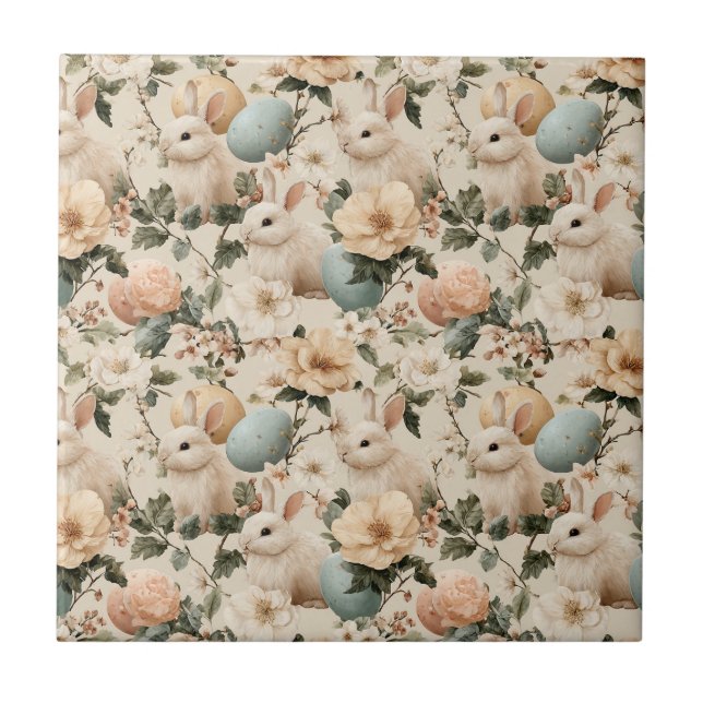 Vintage Easter Bunny Floral (1) Tile (Front)