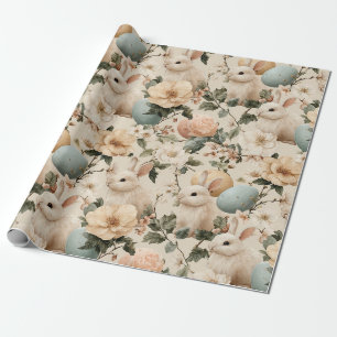 Vintage Easter Bunny Floral (1) Wrapping Paper