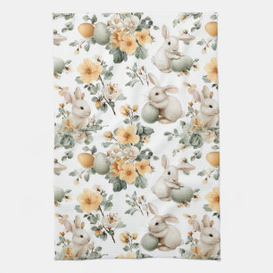 Vintage Easter Bunny Floral (2) Kitchen Towel