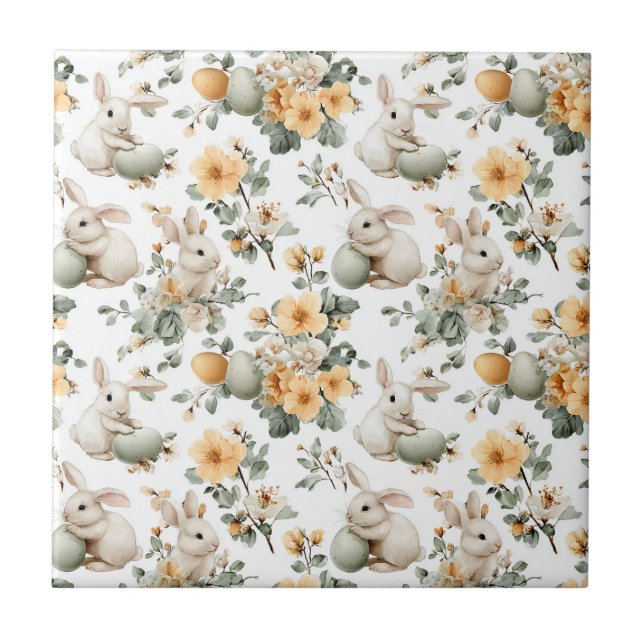 Vintage Easter Bunny Floral (2) Tile (Front)