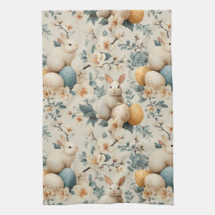 Vintage Easter Bunny Floral (3) Kitchen Towel