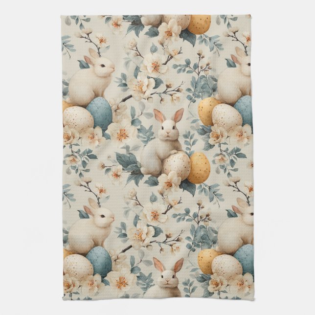 Vintage Easter Bunny Floral (3) Kitchen Towel (Vertical)
