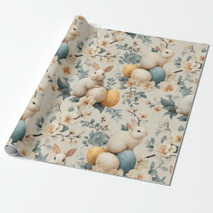 Vintage Easter Bunny Floral (3) Wrapping Paper