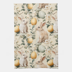 Vintage Easter Bunny Floral (5) Kitchen Towel