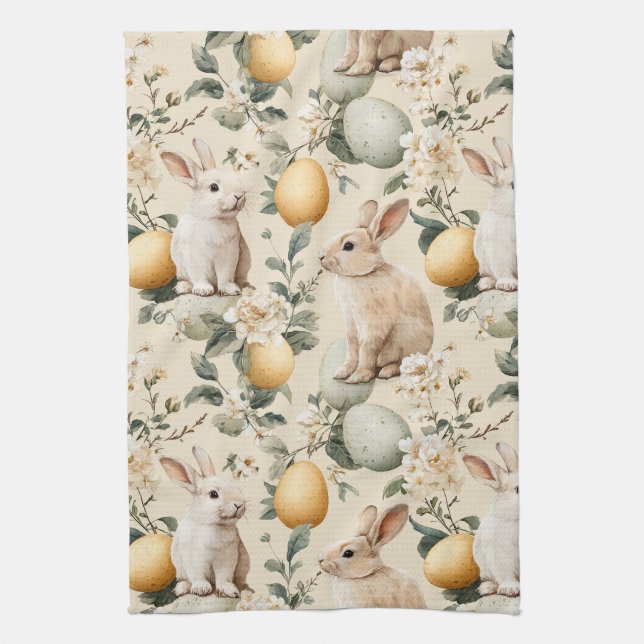 Vintage Easter Bunny Floral (5) Kitchen Towel (Vertical)