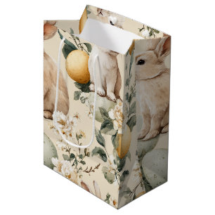 Vintage Easter Bunny Floral (5) Medium Gift Bag