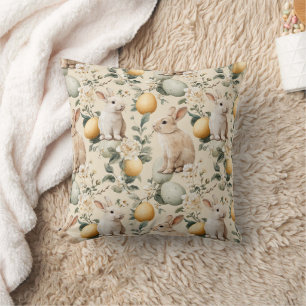 Vintage Easter Bunny Floral (5) Throw Pillow