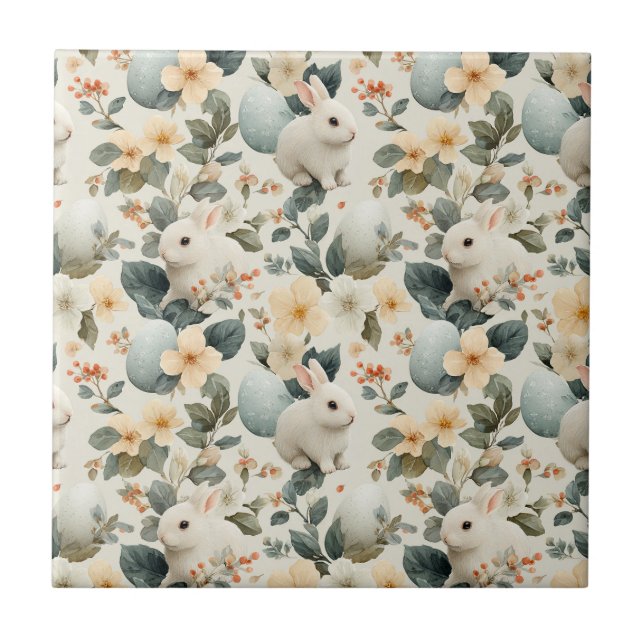 Vintage Easter Bunny Floral (6) Tile (Front)