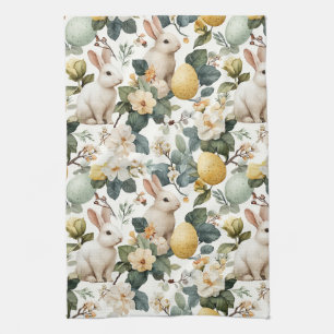 Vintage Easter Bunny Floral (7) Kitchen Towel