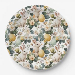 Vintage Easter Bunny Floral (7) Paper Plate