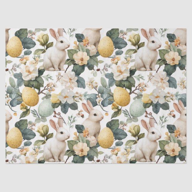 Vintage Easter Bunny Floral (7) Tissue Paper (Front)