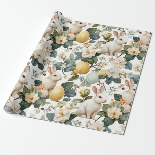 Vintage Easter Bunny Floral (7) Wrapping Paper