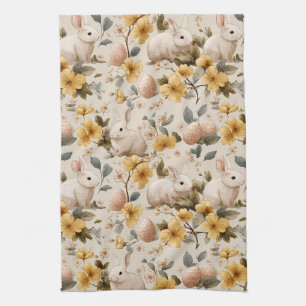 Vintage Easter Bunny Floral (8) Kitchen Towel