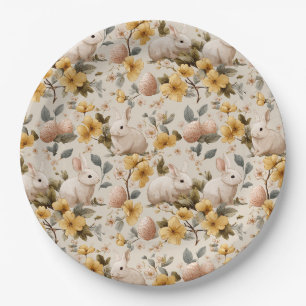 Vintage Easter Bunny Floral (8) Paper Plate