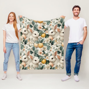 Vintage Easter Bunny Floral (9) Fleece Blanket