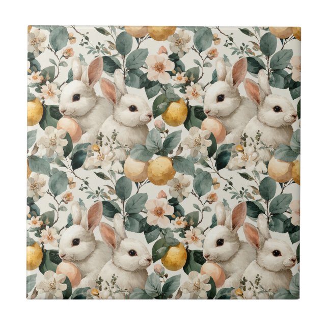 Vintage Easter Bunny Floral (9) Tile (Front)