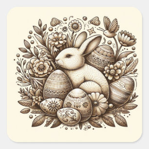 Vintage Easter Bunny Flowers & Eggs 1st Birthday Square Sticker