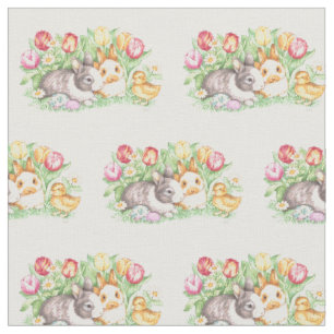 Vintage Easter Bunny Friends Fabric