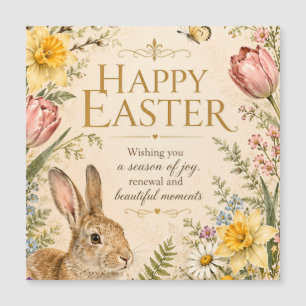 Vintage Easter Bunny Greeting Garden flowers