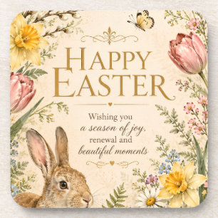 Vintage Easter Bunny Greeting Garden flowers Coaster