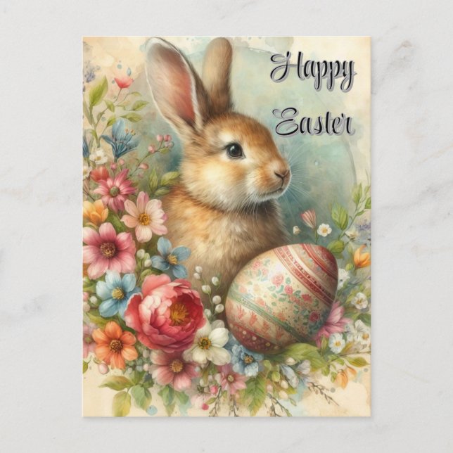 Vintage Easter Bunny Holiday Greeting Postcard (Front)