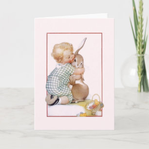 Vintage Easter Bunny Hugs Greeting Card