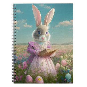 Vintage Easter bunny in field of Easter eggs Notebook