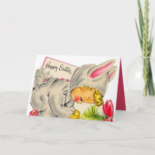 Vintage Easter Bunny kid Holiday add message Card