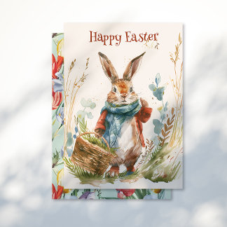 Vintage Easter Bunny Picnic Delight Holiday Card