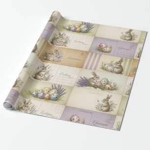 Vintage Easter Bunny Postcard Collage Wrapping Paper